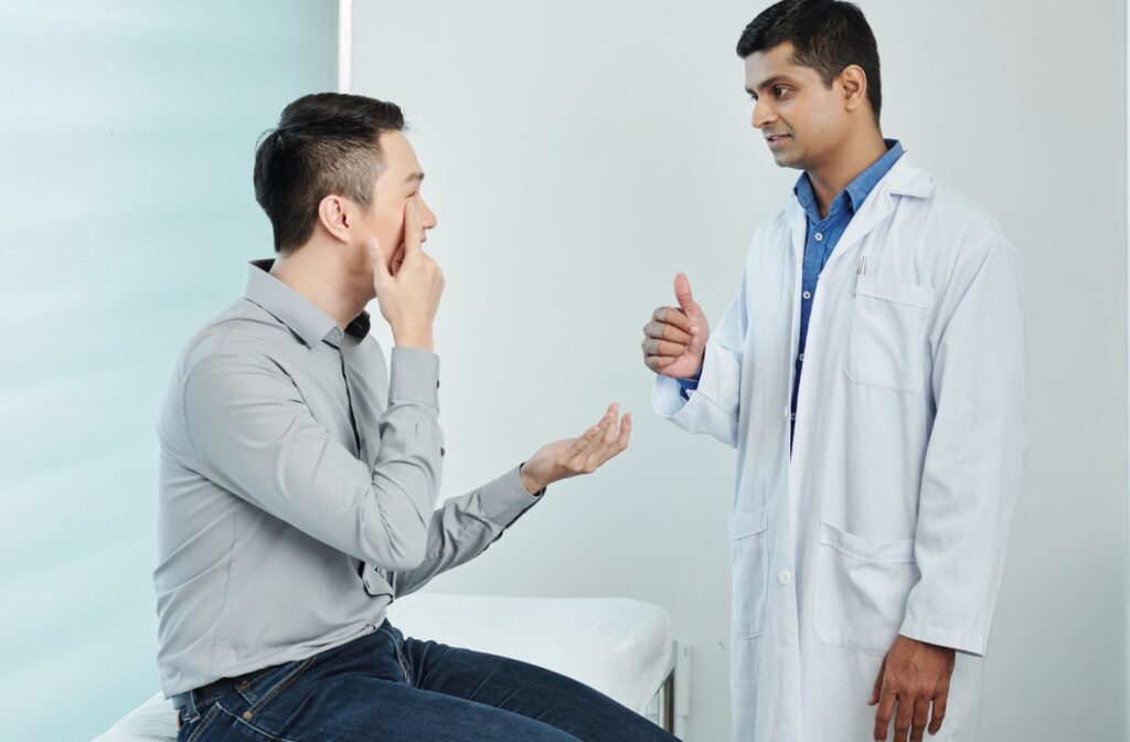 A patient discusses their eye strain with their eye doctor.
